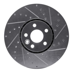 Volvo XC60 Brake Rotor (1) - Front Right - R1 Concepts - Drilled & Slotted - Silver - `10-`16